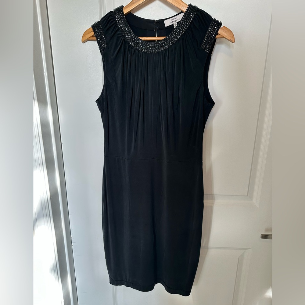 Robert Rodriguez Black flattering Dress w beading detail. Open slit back.